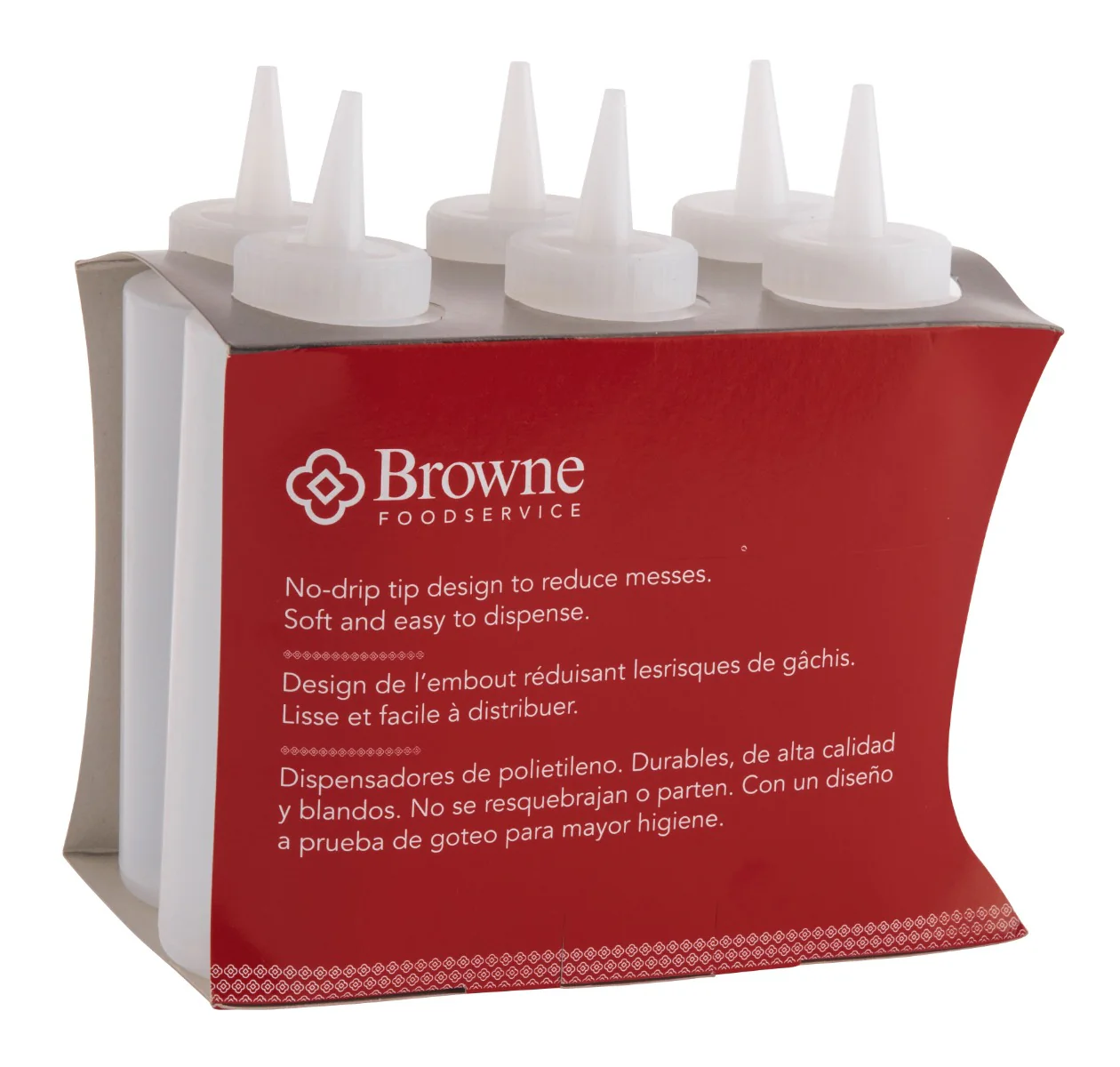 Browne 57801200 Dressing Squeeze Bottle with No-Drip Tip 12 oz. - Clear - 6/Set - Image 2