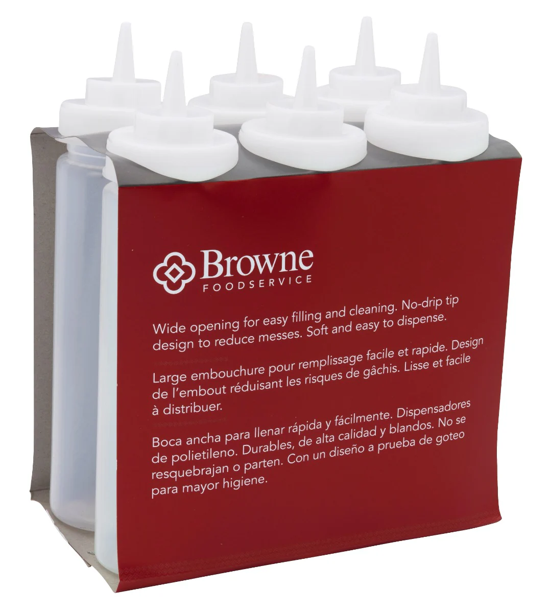 Browne 57802500 Wide Mouth Squeeze Bottle with No-Drip Tip 24 oz. - Clear - 6/Set - Image 2