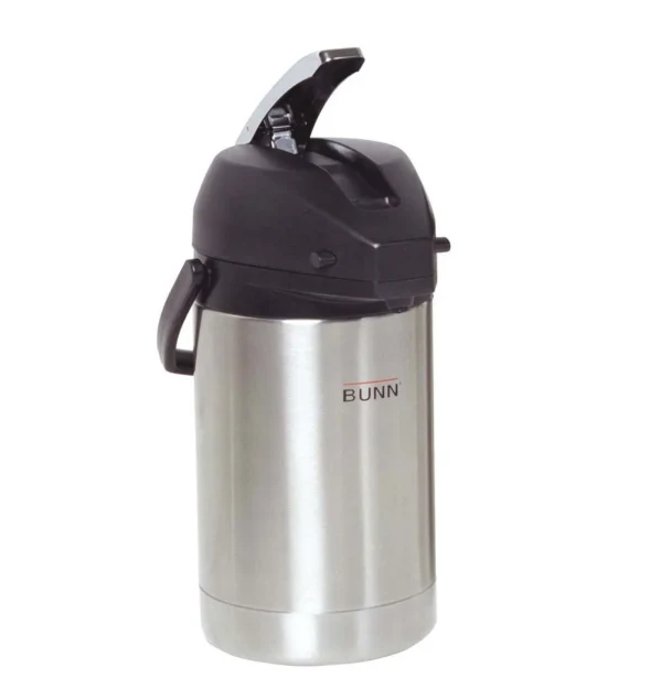 Bunn 32125.0000 Stainless Steel Lined Lever Action Airpot Portable Server with Black Brew-Thru Lid 2.5 liter