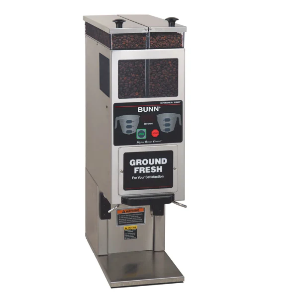 Bunn 33700.0000 G9-2T DBC Stainless Steel Tall Portion Control Coffee Grinder with (2) 6 lb. Capacity Hoppers - 120v