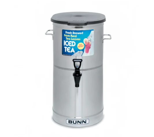Bunn 34100.0000 TDO-4 Oval Cylinder Iced Tea & Coffee Dispenser with Side Handles and Solid Plastic Lid 4 gal.