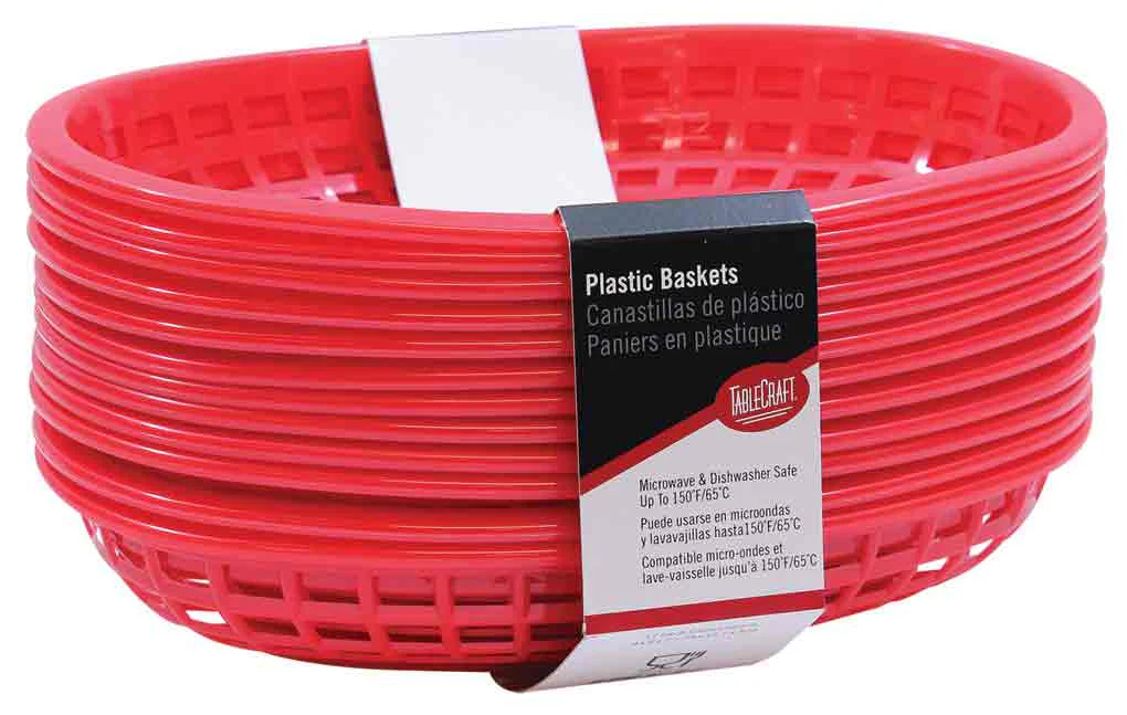 TableCraft 1074R Classic Plastic Oval Basket 9-1/4" x 6" - Red - 12/Case - Image 5