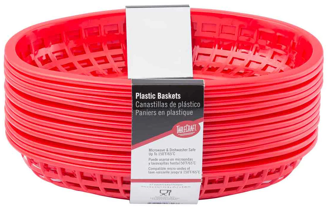 TableCraft 1074R Classic Plastic Oval Basket 9-1/4" x 6" - Red - 12/Case - Image 6