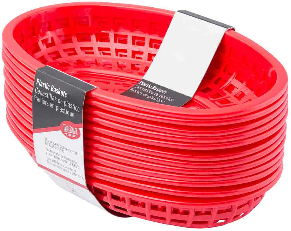 TableCraft 1074R Classic Plastic Oval Basket 9-1/4" x 6" - Red - 12/Case - Image 7