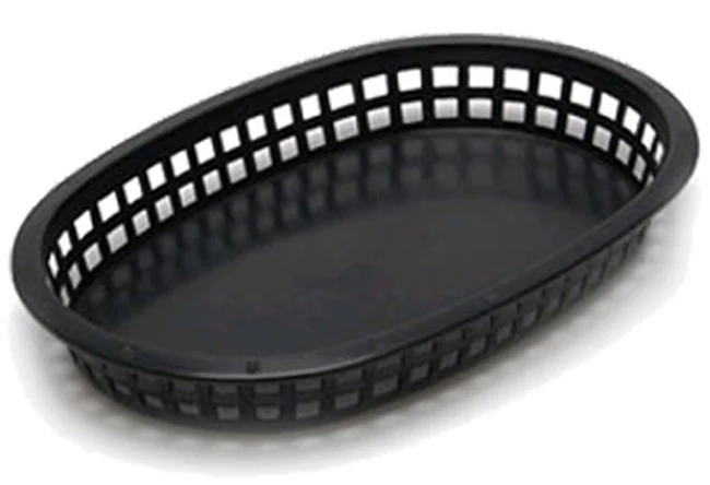 TableCraft C1076BK Chicago Plastic Oval Platter Basket 10-1/2" x 7" x 1-1/2" - Black - 12/Case