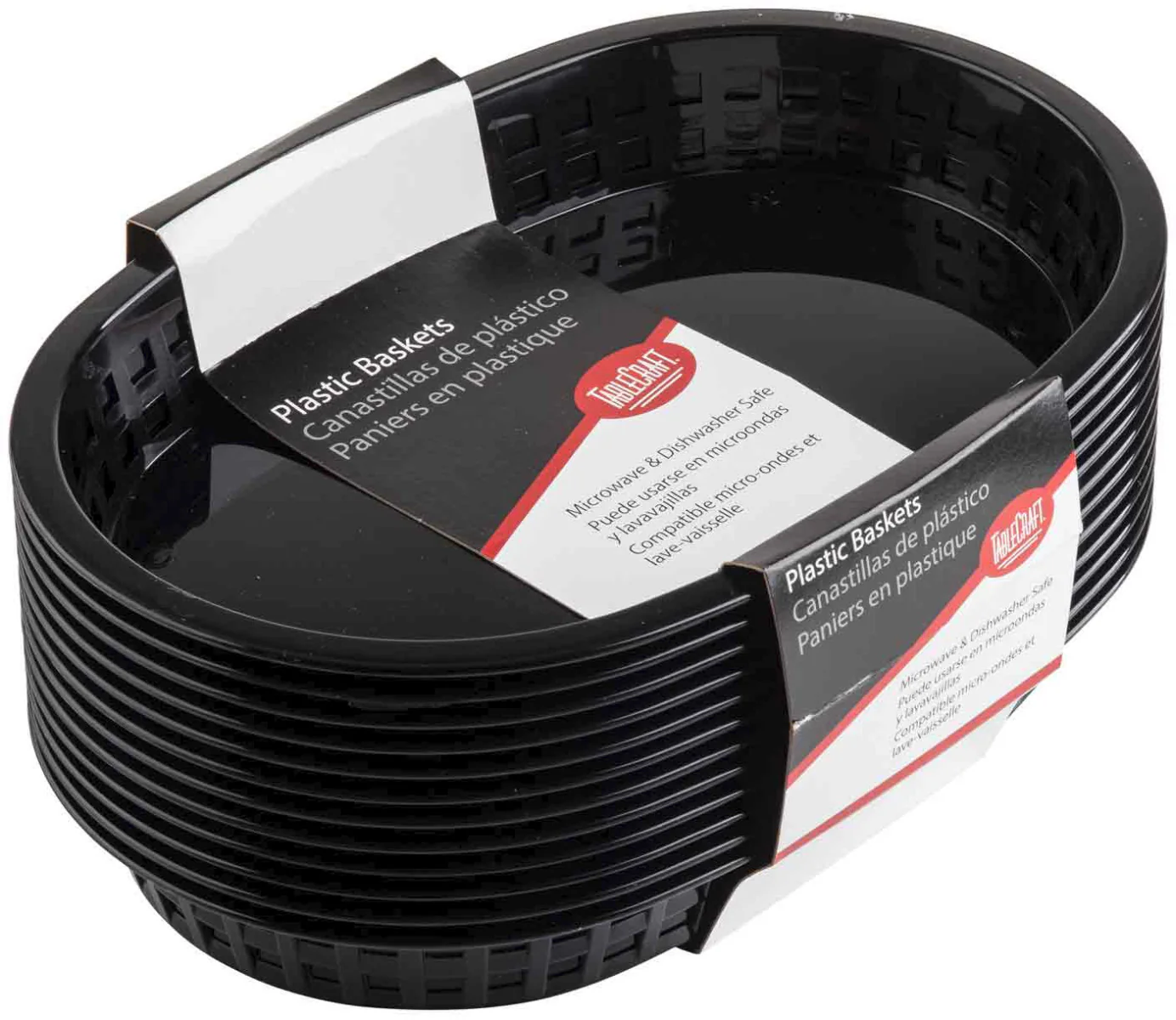 TableCraft C1076BK Chicago Plastic Oval Platter Basket 10-1/2" x 7" x 1-1/2" - Black - 12/Case - Image 5
