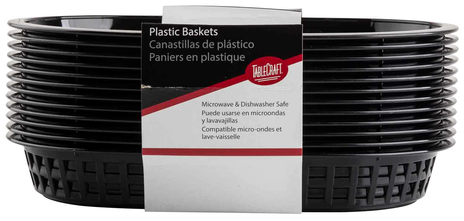 TableCraft C1076BK Chicago Plastic Oval Platter Basket 10-1/2" x 7" x 1-1/2" - Black - 12/Case - Image 6