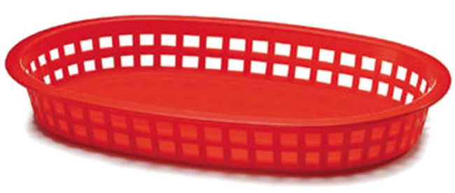 TableCraft C1076R Chicago Plastic Oval Platter Basket 10-1/2" x 7" x 1-1/2" - Red - 12/Case