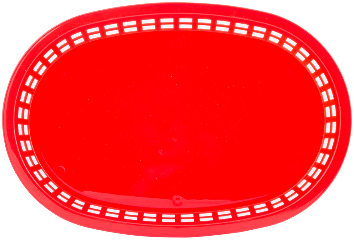 TableCraft C1076R Chicago Plastic Oval Platter Basket 10-1/2" x 7" x 1-1/2" - Red - 12/Case - Image 3