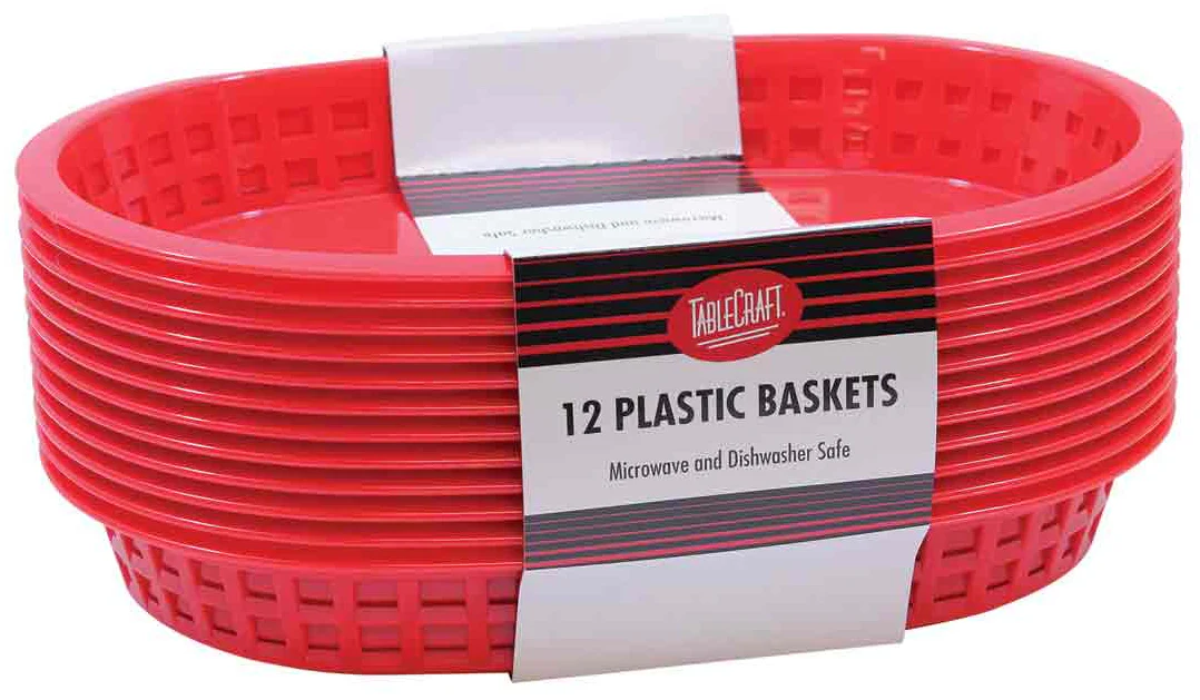 TableCraft C1076R Chicago Plastic Oval Platter Basket 10-1/2" x 7" x 1-1/2" - Red - 12/Case - Image 5