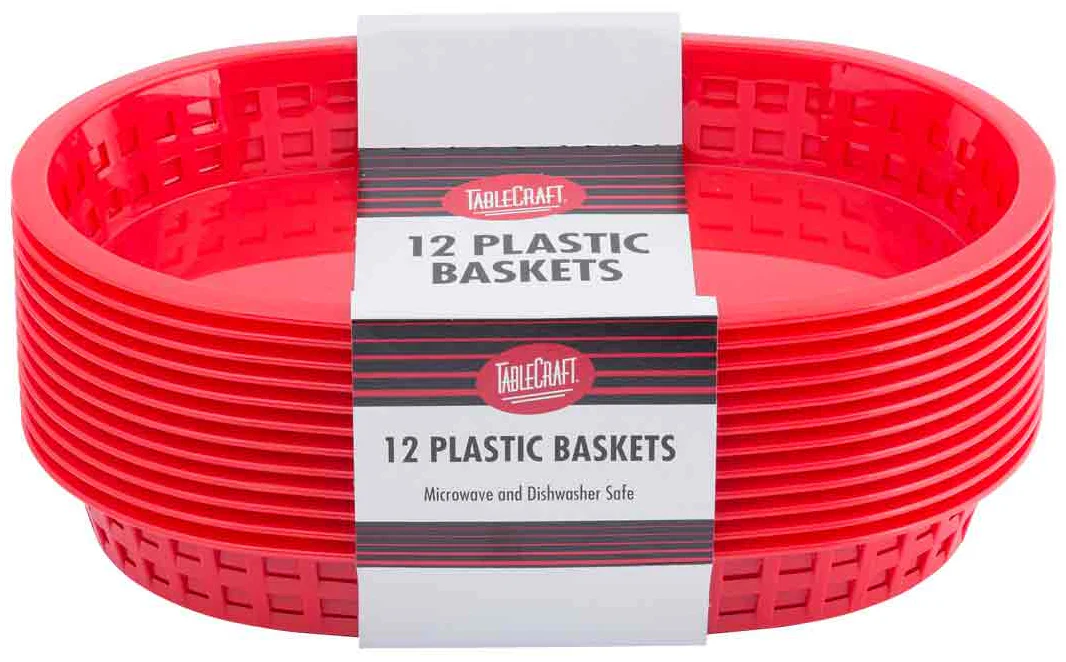 TableCraft C1076R Chicago Plastic Oval Platter Basket 10-1/2" x 7" x 1-1/2" - Red - 12/Case - Image 6