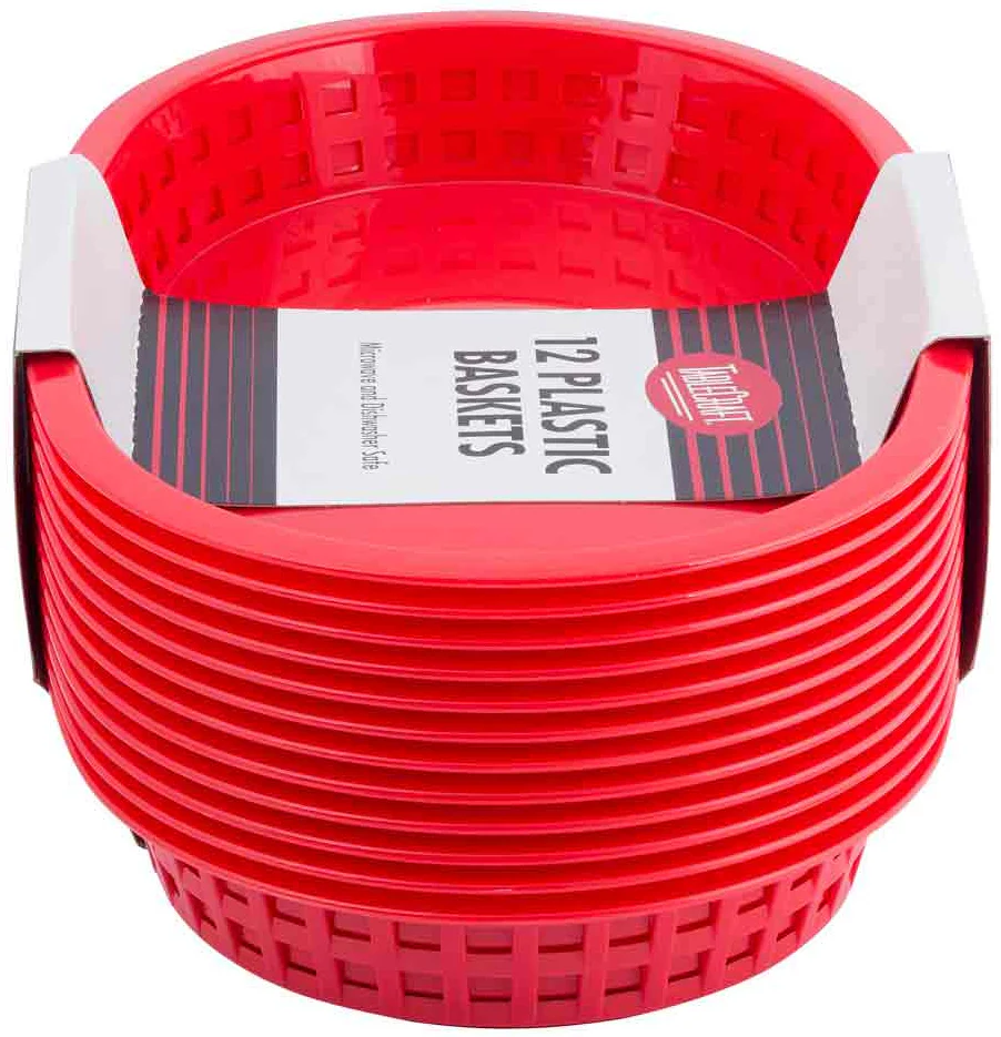 TableCraft C1076R Chicago Plastic Oval Platter Basket 10-1/2" x 7" x 1-1/2" - Red - 12/Case - Image 7