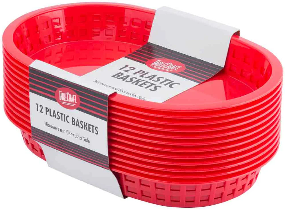 TableCraft C1076R Chicago Plastic Oval Platter Basket 10-1/2" x 7" x 1-1/2" - Red - 12/Case - Image 8
