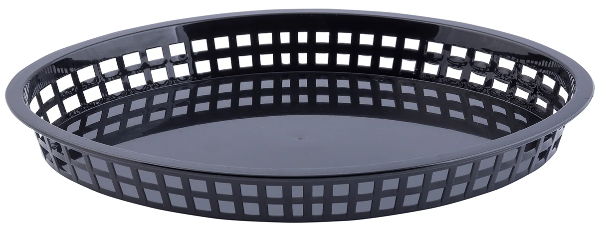 TableCraft C1086BK Texas Plastic Oval Platter Basket 12-3/4" x 9-1/2" x 1-1/2" - Black - 12/Case