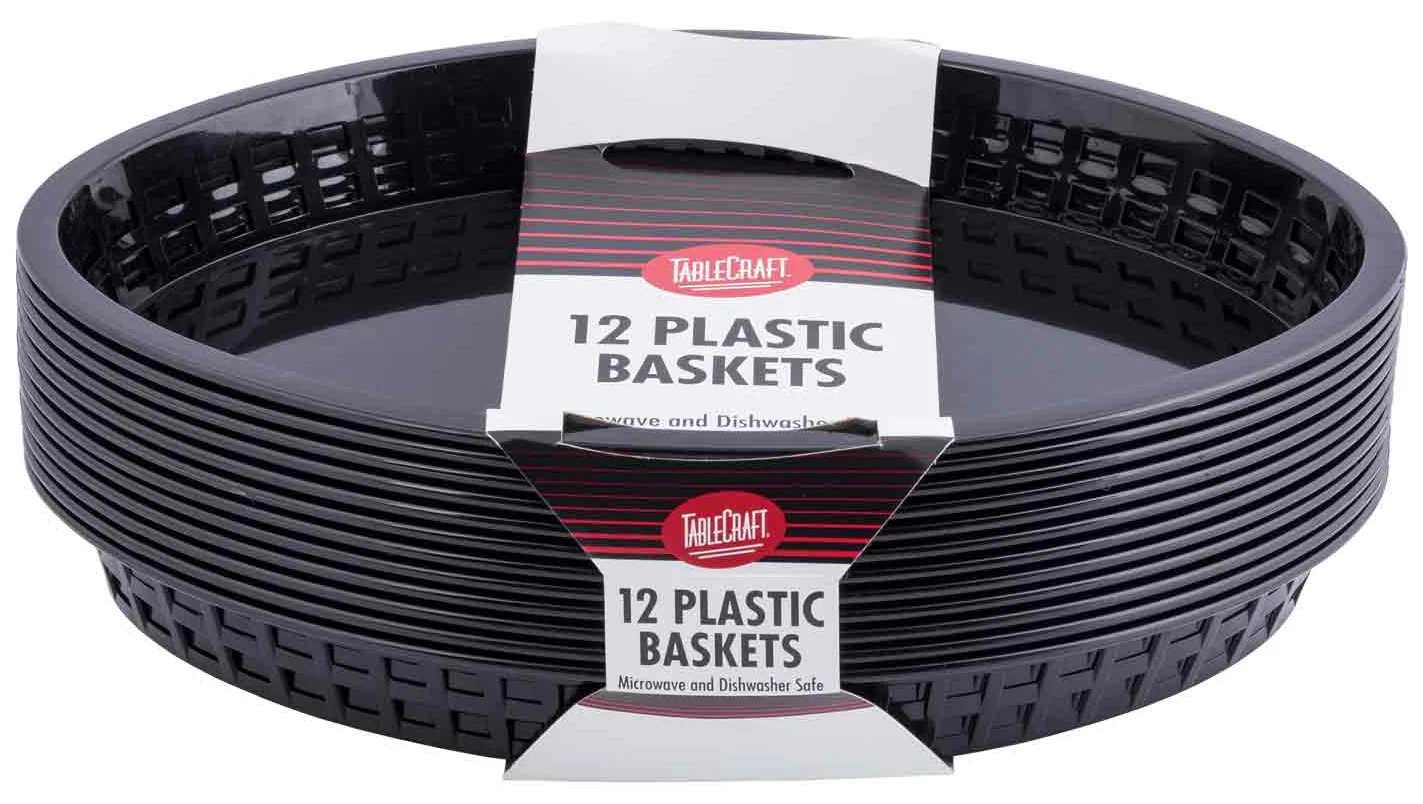 TableCraft C1086BK Texas Plastic Oval Platter Basket 12-3/4" x 9-1/2" x 1-1/2" - Black - 12/Case - Image 6