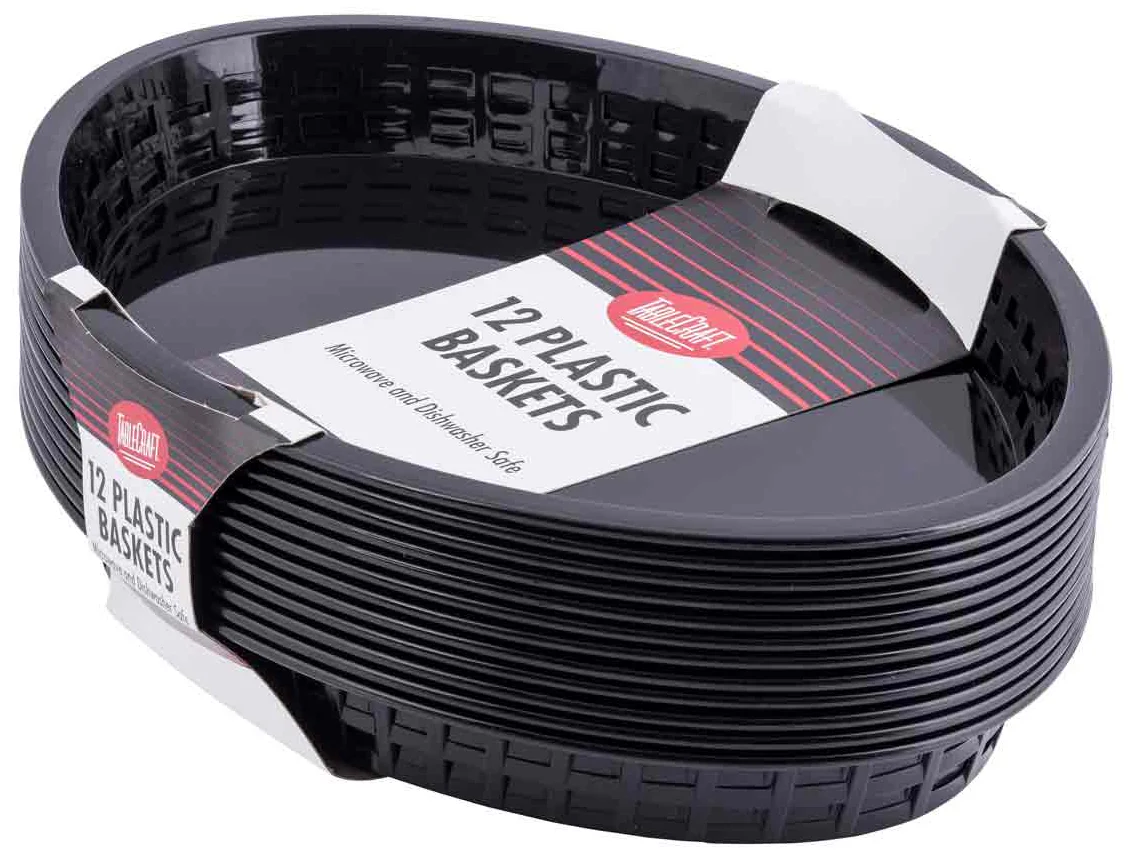 TableCraft C1086BK Texas Plastic Oval Platter Basket 12-3/4" x 9-1/2" x 1-1/2" - Black - 12/Case - Image 7