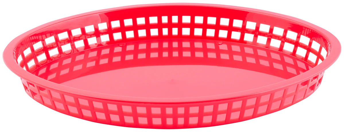 TableCraft 1086R Texas Plastic Oval Platter Basket 12-3/4" x 9-1/2" x 1-1/2" - Red - 12/Case