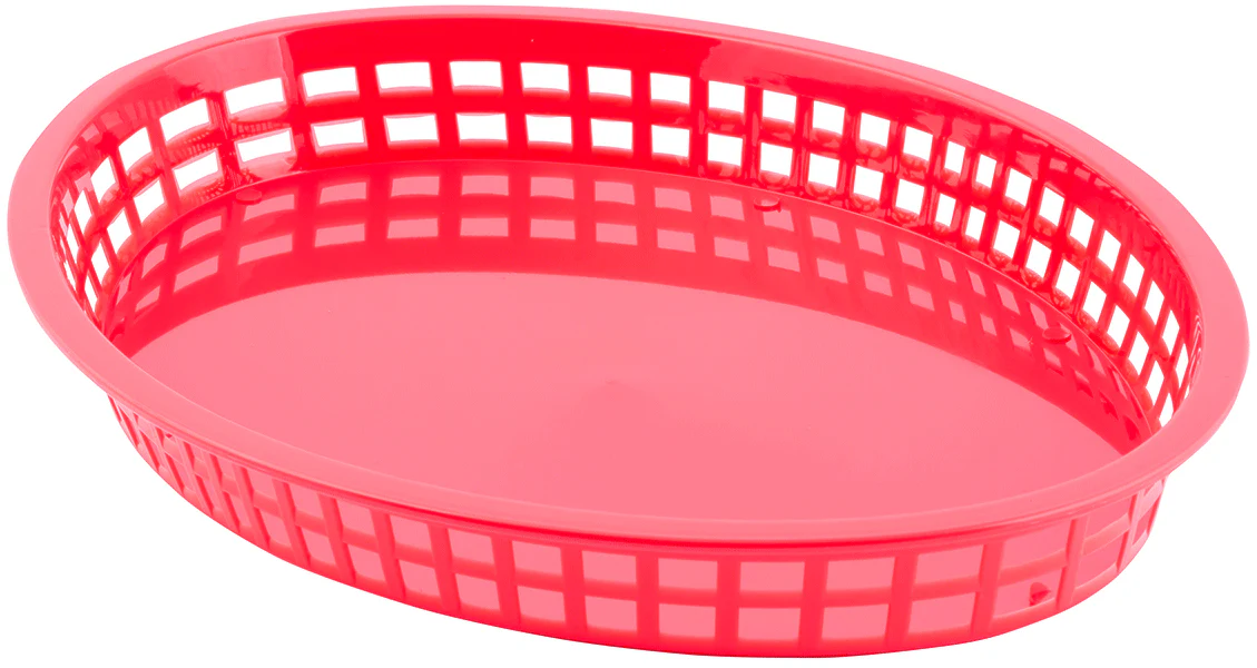 TableCraft 1086R Texas Plastic Oval Platter Basket 12-3/4" x 9-1/2" x 1-1/2" - Red - 12/Case - Image 3