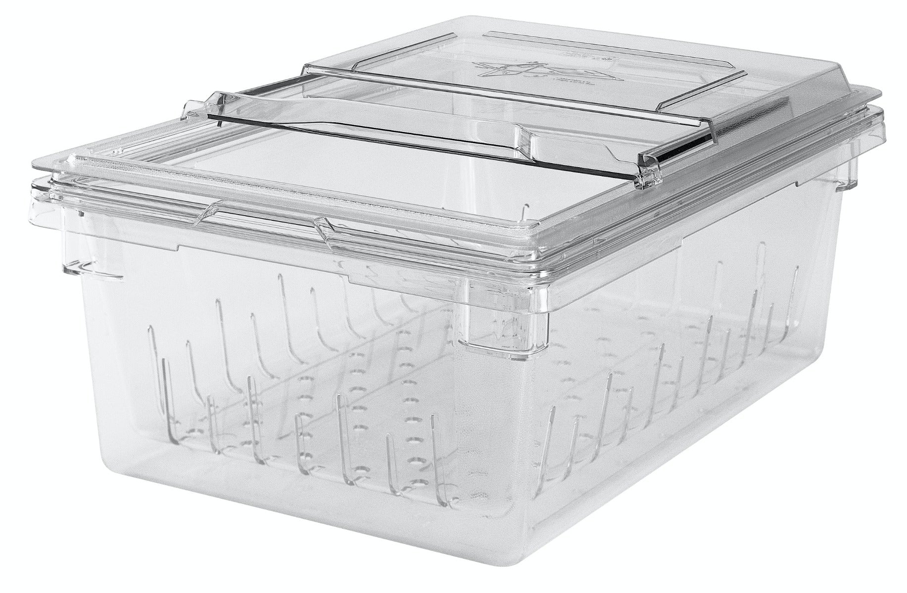 Cambro 1826CLRCW135 Camwear Plastic Food Drain Box / Colander / Vegetable Crisper Bin 26" x 18" x 5"D - Clear - Fits Boxes 6"D and Deeper - Image 2