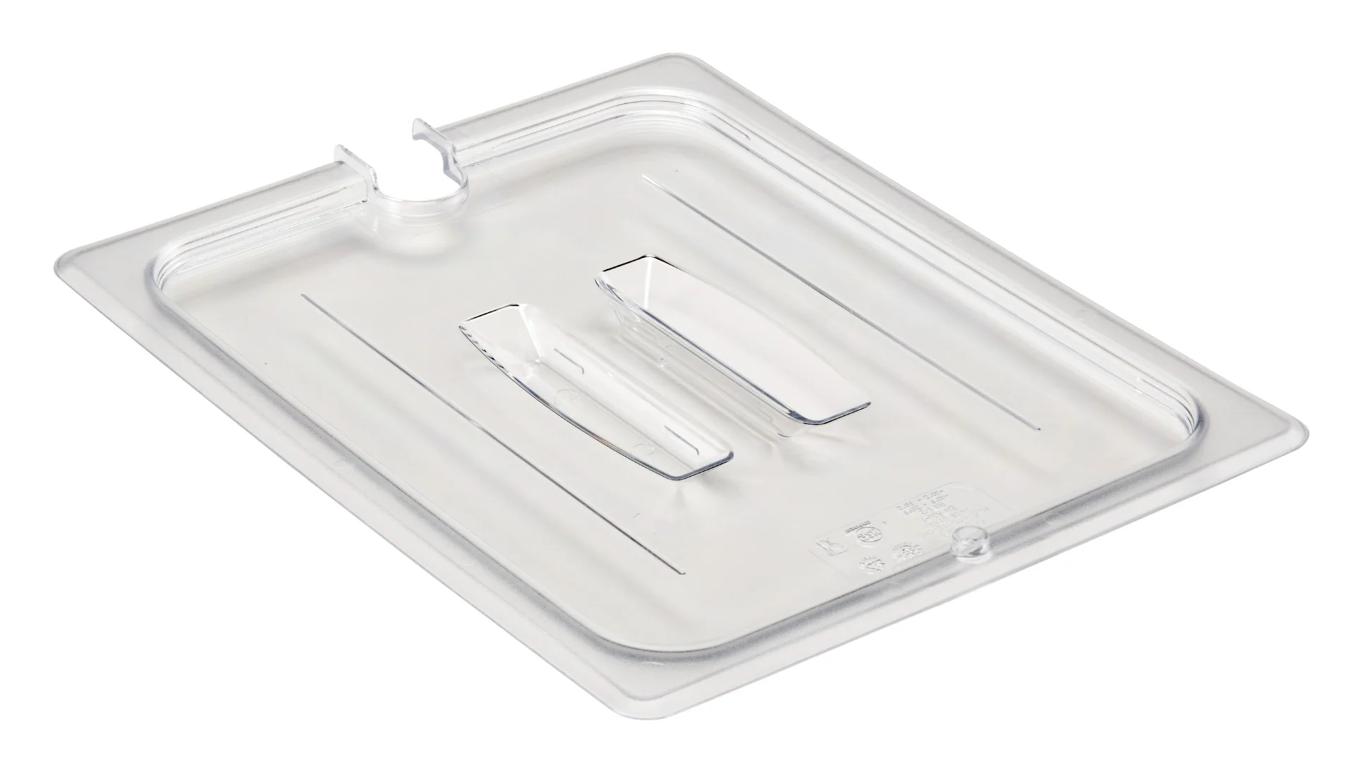 Cambro 20CWCHN135 Camwear Polycarbonate Food Pan Cover with Handle & Spoon Notch - 1/2 Size - Clear