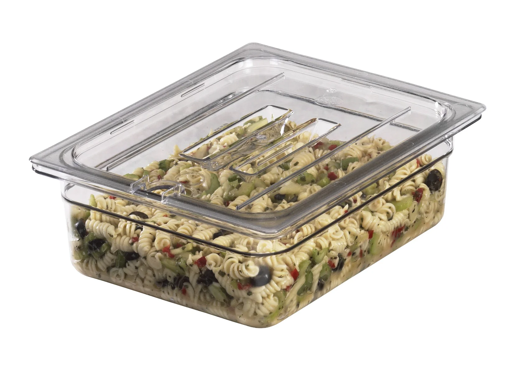 Cambro 20CWCHN135 Camwear Polycarbonate Food Pan Cover with Handle & Spoon Notch - 1/2 Size - Clear - Image 3
