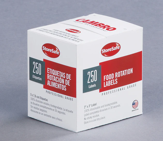 Cambro 23SLB250 StoreSafe Dissolvable Food Rotation Label 2" x 3" - White - 250/Roll - 24 Rolls/Case - Image 13