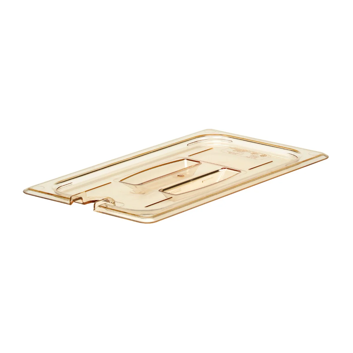 Cambro 30HPCHN150 H-Pan Plastic High Heat Food Pan Cover with Handle & Spoon Notch - 1/3 Size - Amber