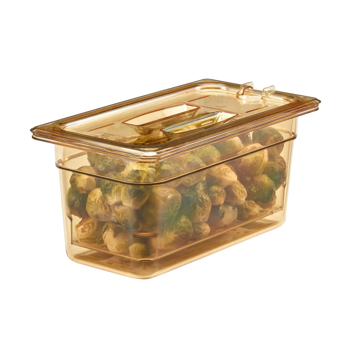 Cambro 30HPCHN150 H-Pan Plastic High Heat Food Pan Cover with Handle & Spoon Notch - 1/3 Size - Amber - Image 2