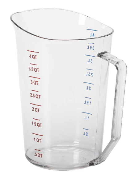 Cambro 400MCCW135 Camwear Polycarbonate Measuring Cup with Red Standard & Blue Metric Graduations 4 qt. - Clear