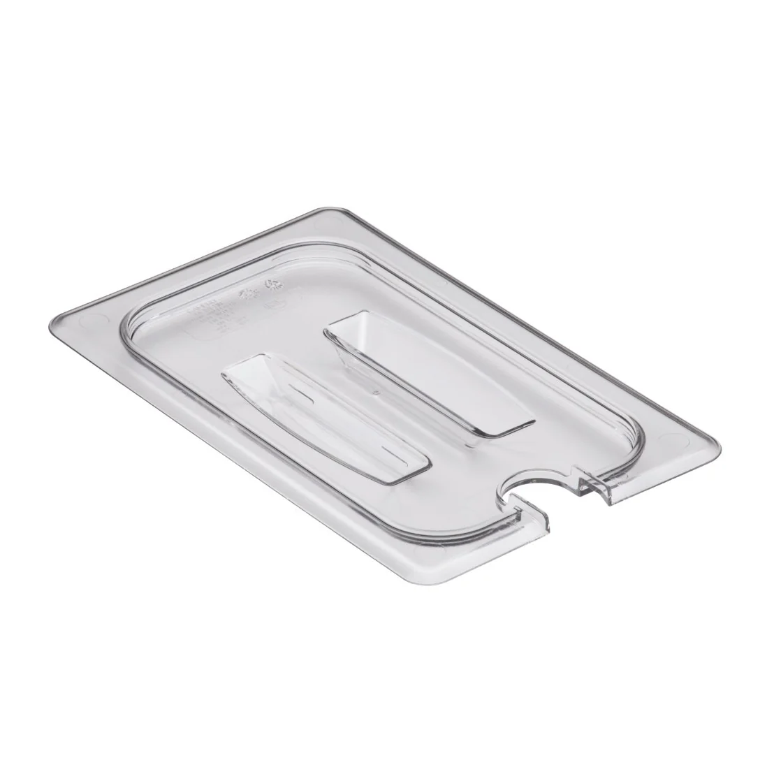 Cambro 40CWCHN135 Camwear Polycarbonate Flat Food Pan Cover with Handle & Spoon Notch - 1/4 Size - Clear