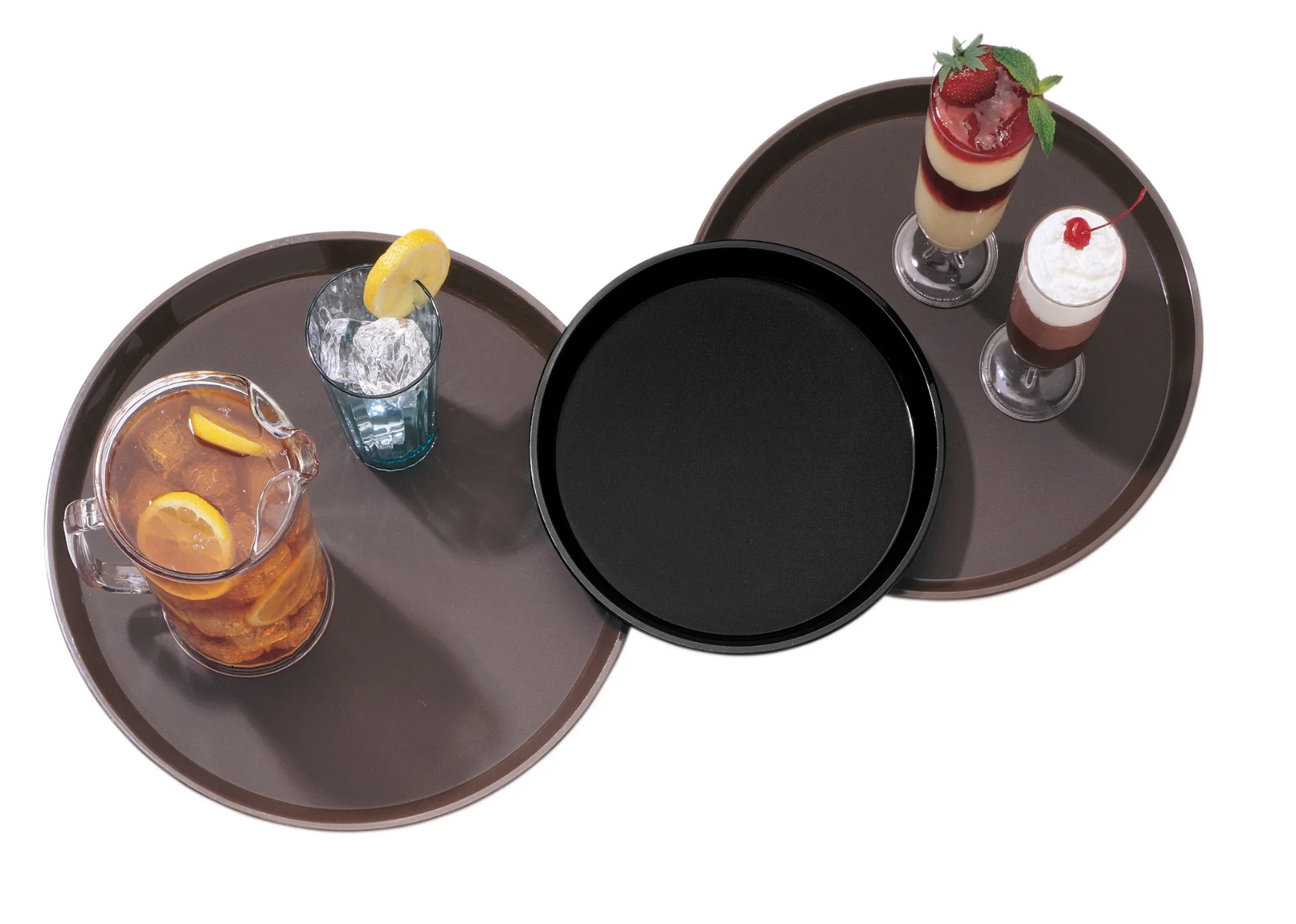 Cambro PT1400167 - Polytread Non-Skid Serving Tray 14" Round - Brown - Image 3