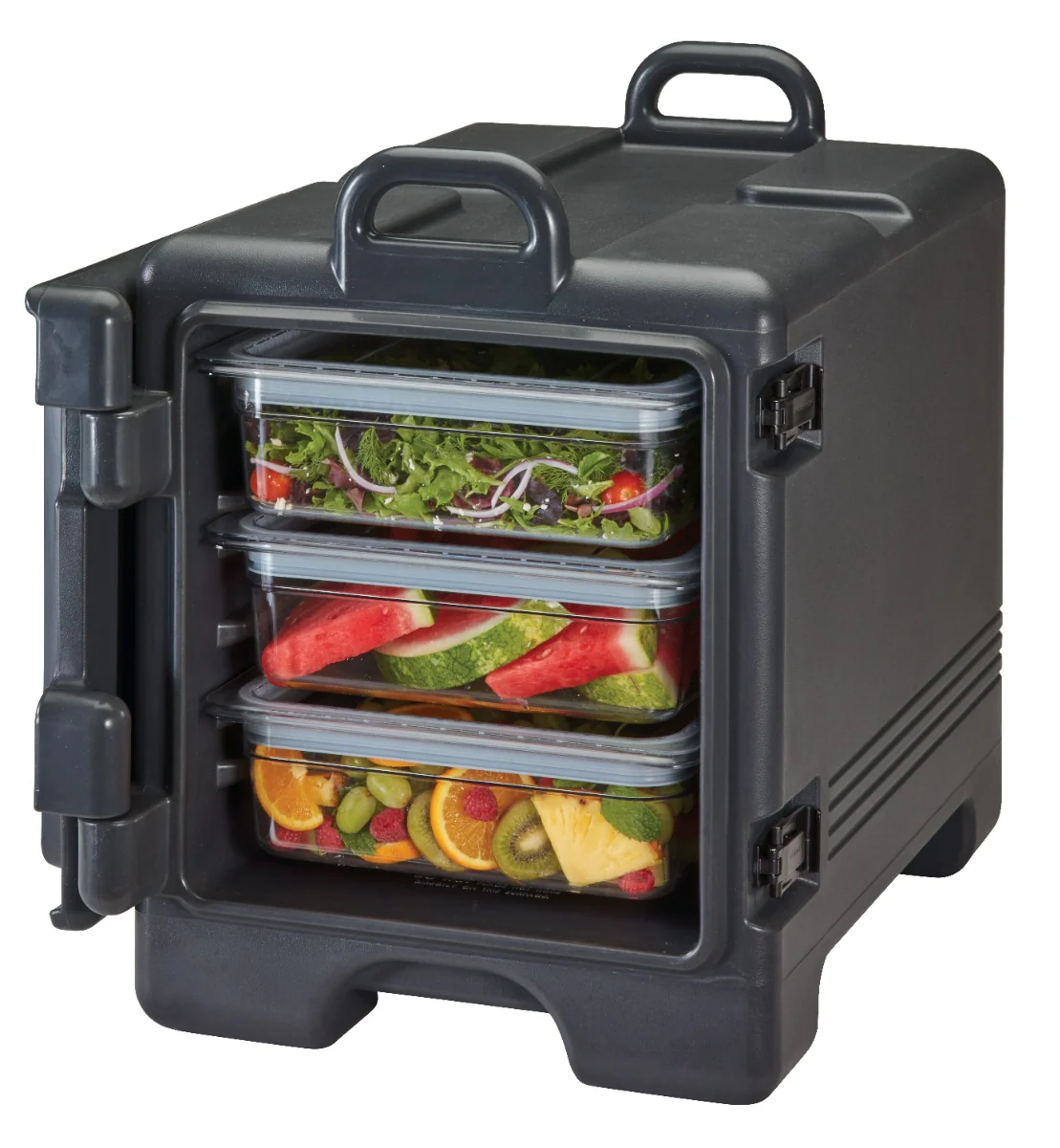 Cambro UPC300110 Ultra Pan Carrier Front Loading Insulated Food Pan Carrier 17" 36 qt. - Black - (4) Full Size 2-1/2" Deep Pan Capacity - Image 4