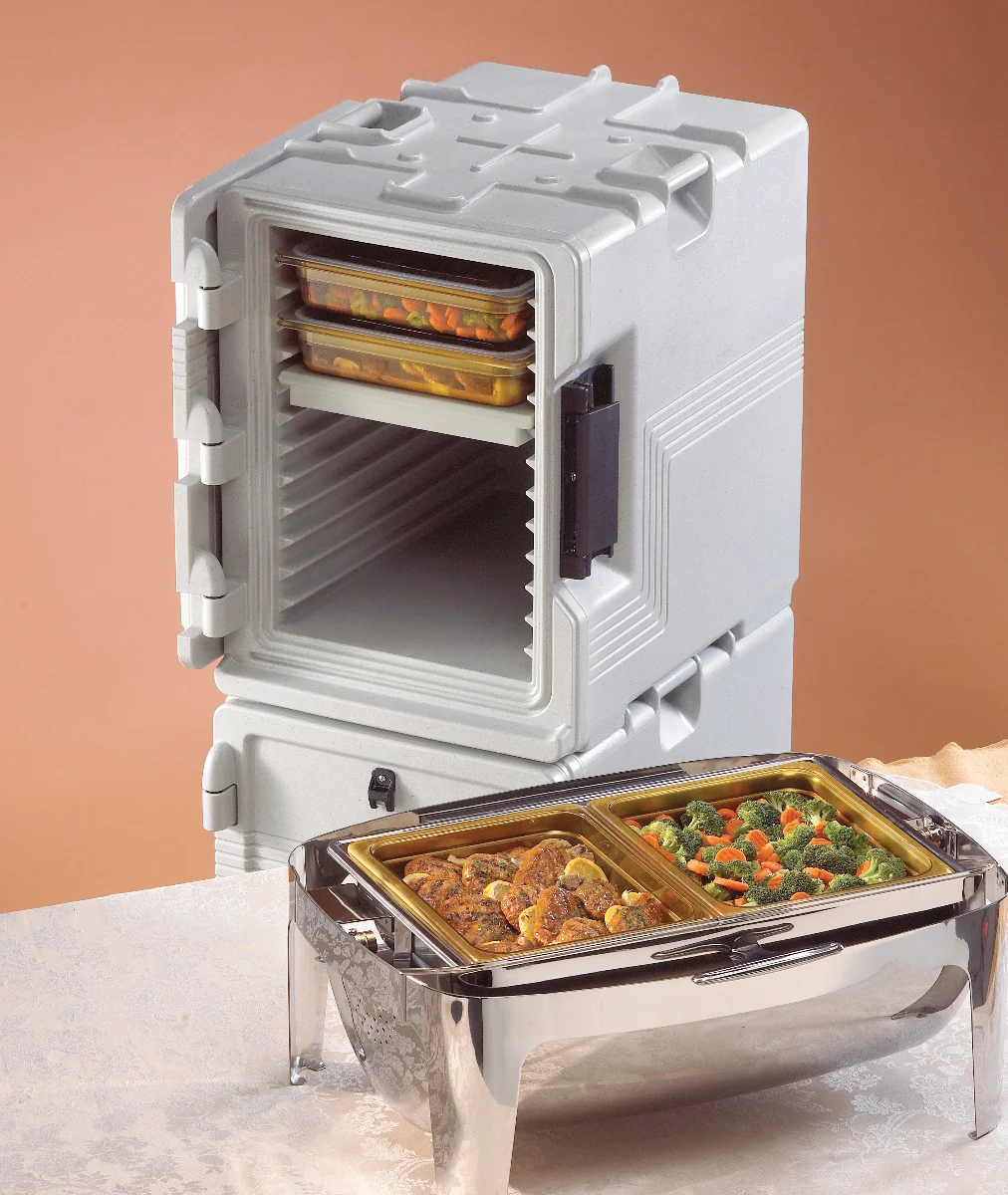 Cambro UPCS400480 Ultra Pan Carrier S-Series Front Loading Insulated Food Pan Carrier with Menu Clip 18" 60 qt. - Speckled Gray - (6) Full Size 2-1/2" Deep Pan Capacity - Image 15