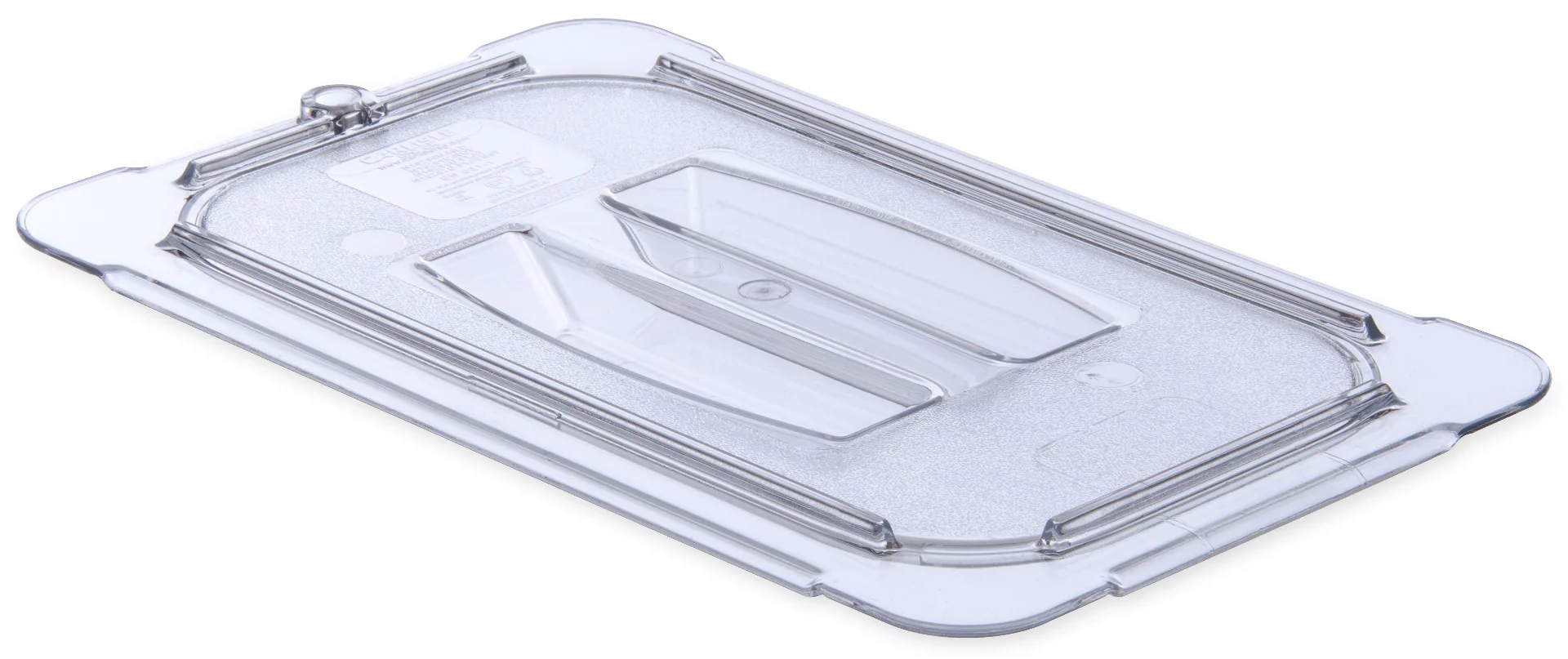 Carlisle 10290U07 StorPlus Universal Polycarbonate Food Pan Cover with Handle - 1/4 Size - Clear