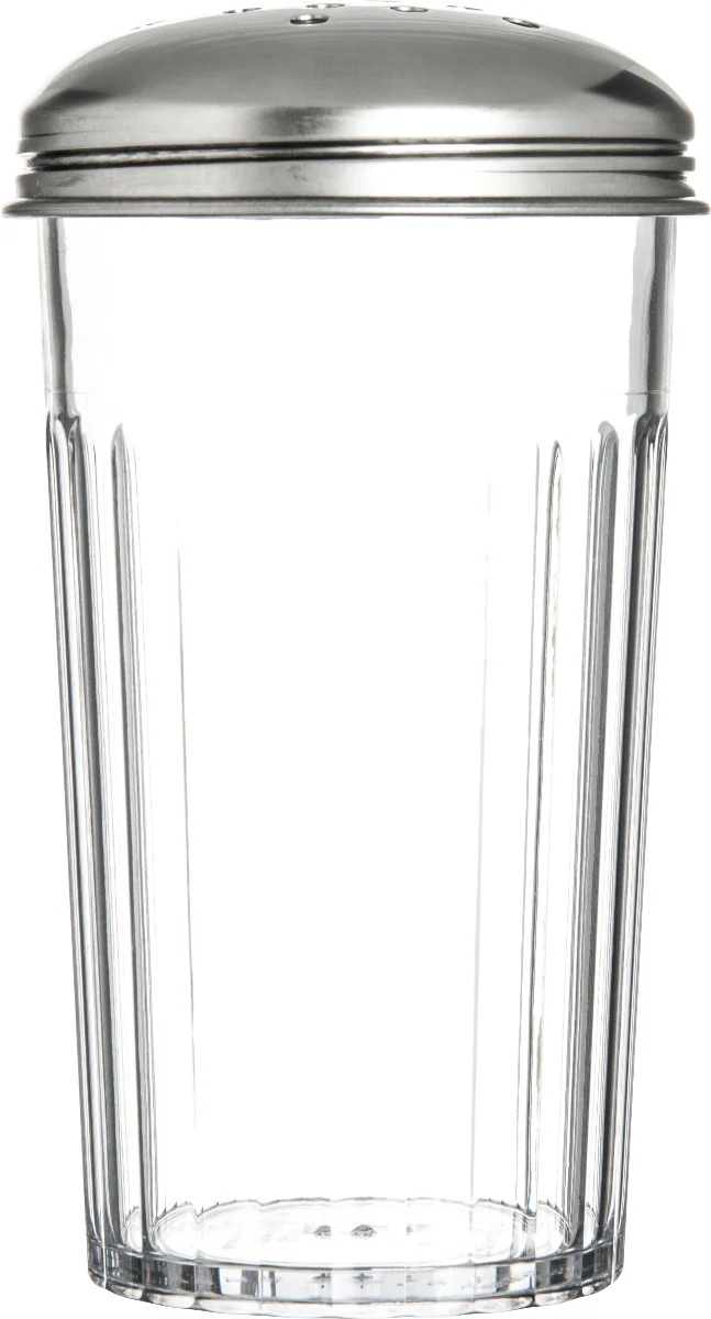 Carlisle 331907 Fluted Plastic Cheese Shaker with Stainless Steel Perforated Top 12 oz. - Clear - Image 2