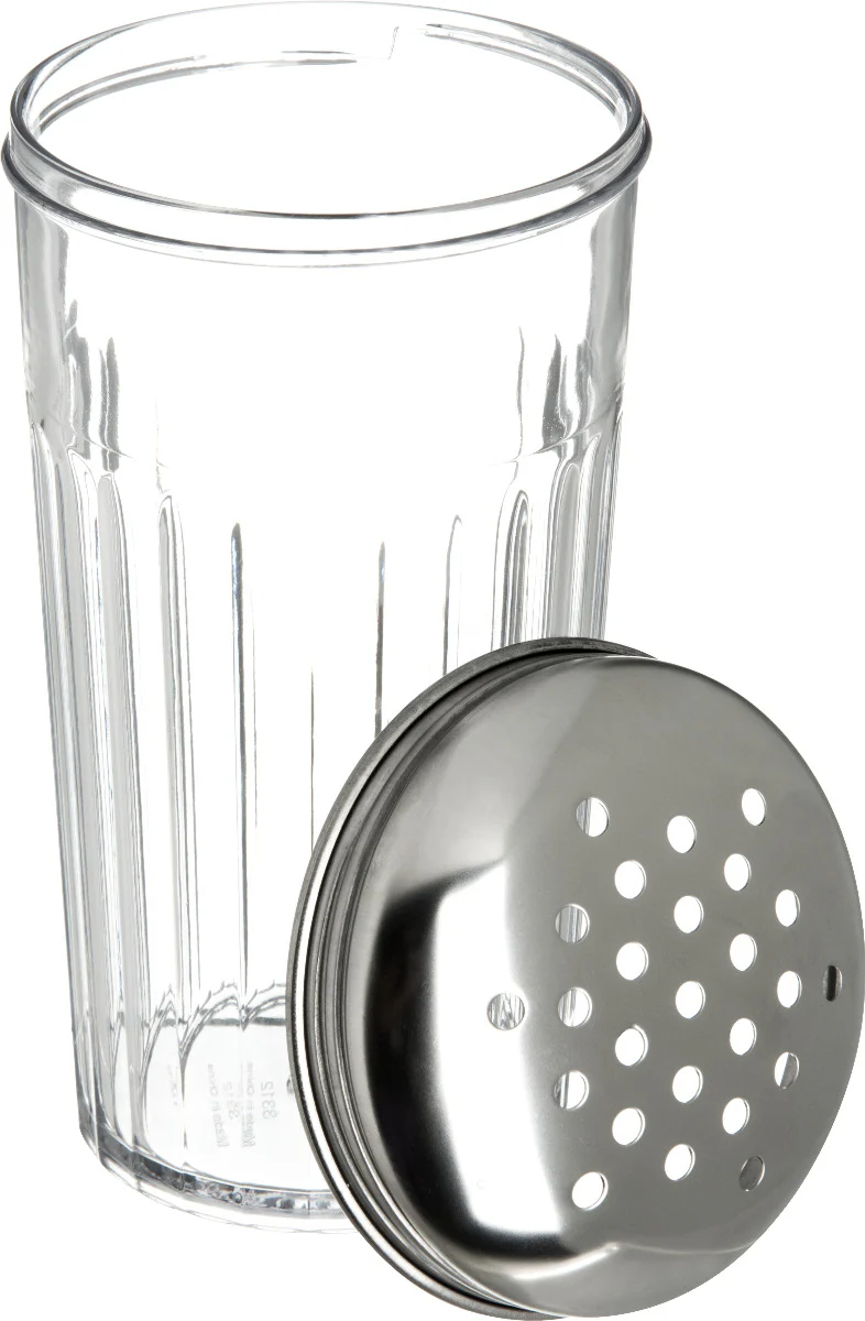 Carlisle 331907 Fluted Plastic Cheese Shaker with Stainless Steel Perforated Top 12 oz. - Clear - Image 3
