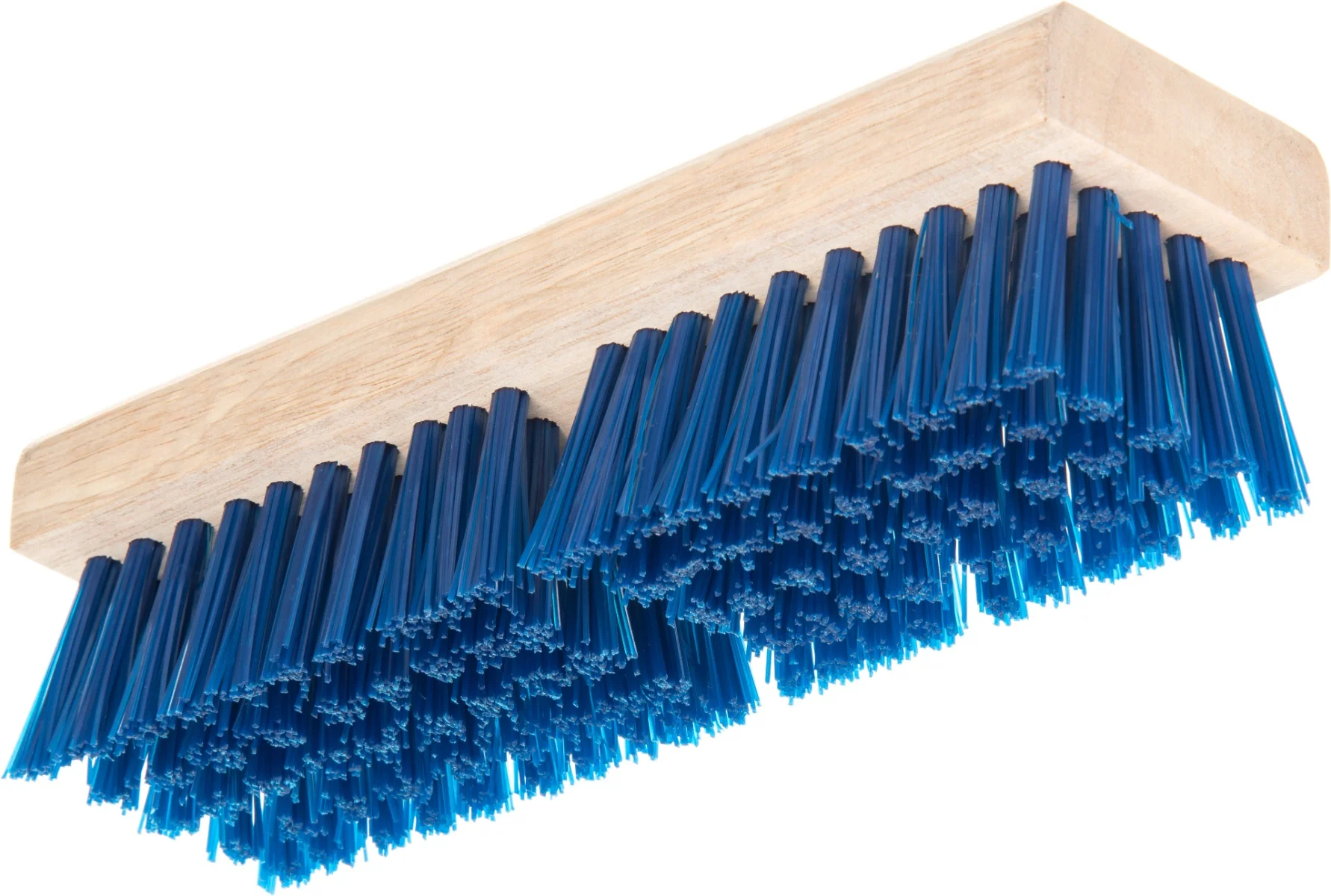 Carlisle 3617514 Flo-Pac Stiff Polypropylene Push Broom / Deck Scrub Brush Head with Wood Block 10" - Blue - Image 4