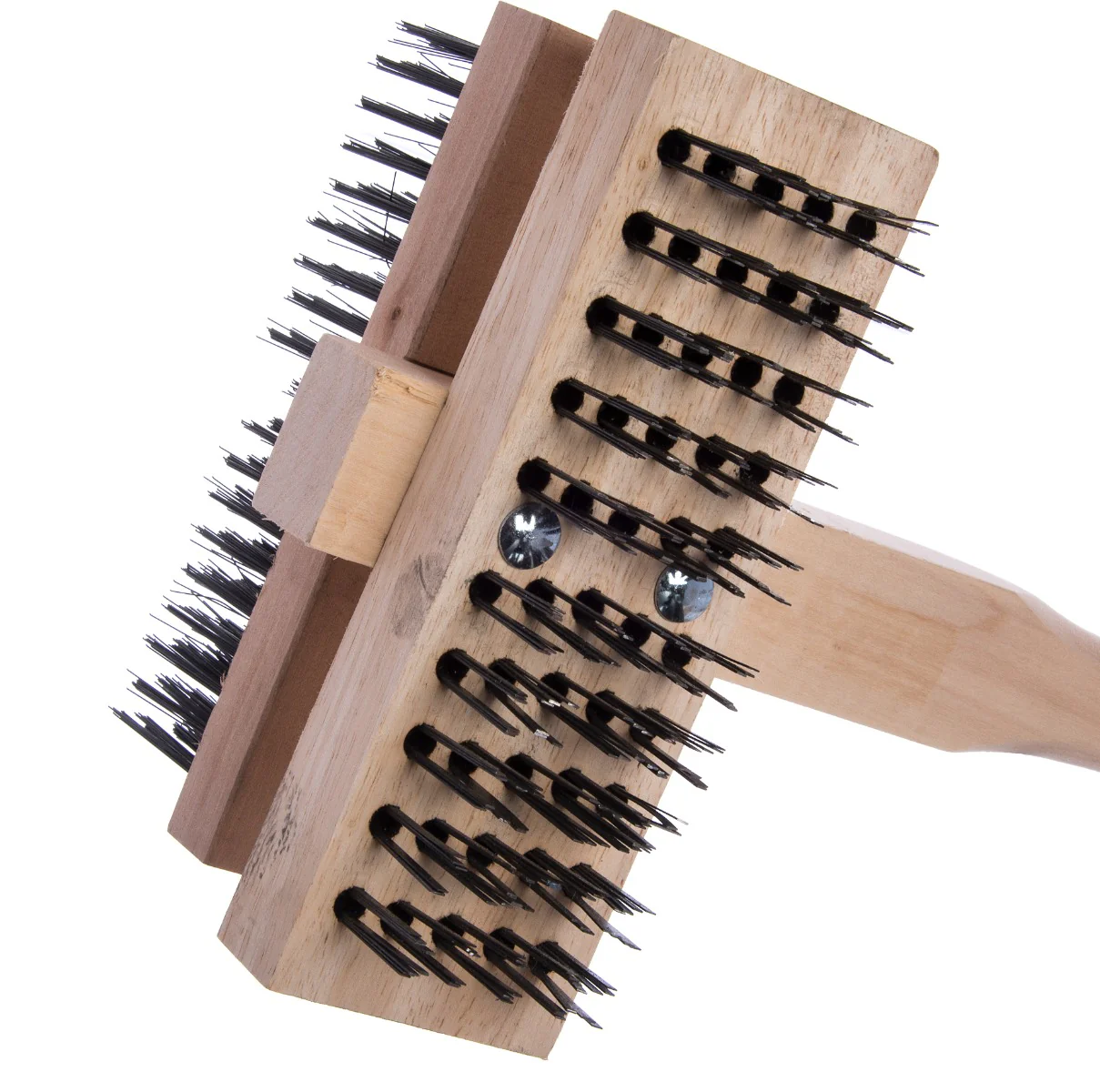 Carlisle 4029400 Double Head Broiler King Grill Brush with Carbon Steel Bristles and Wood Handle 48" OAL - Image 3