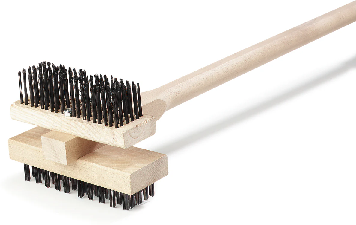 Carlisle 4029400 Double Head Broiler King Grill Brush with Carbon Steel Bristles and Wood Handle 48" OAL - Image 8