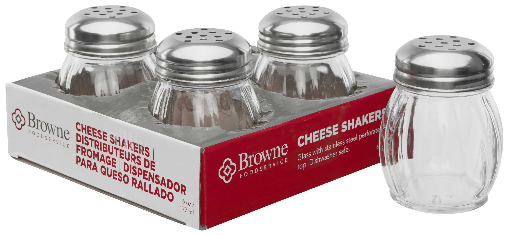 Browne 575227 Swirl Glass Cheese Shaker with SS Slotted Top 6 oz. - 4/Pack - Image 3