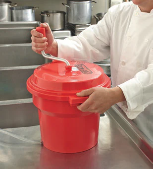 Chef Master 90005 Premium Plastic Manual Salad Dryer / Spinner with Brake 5 gal. - Red - Image 3