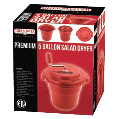 Chef Master 90005 Premium Plastic Manual Salad Dryer / Spinner with Brake 5 gal. - Red - Image 9