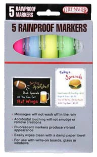 Chef Master 90032 Smudgeproof/Rainproof Wet Erase Neon Markers - 5-color/pack