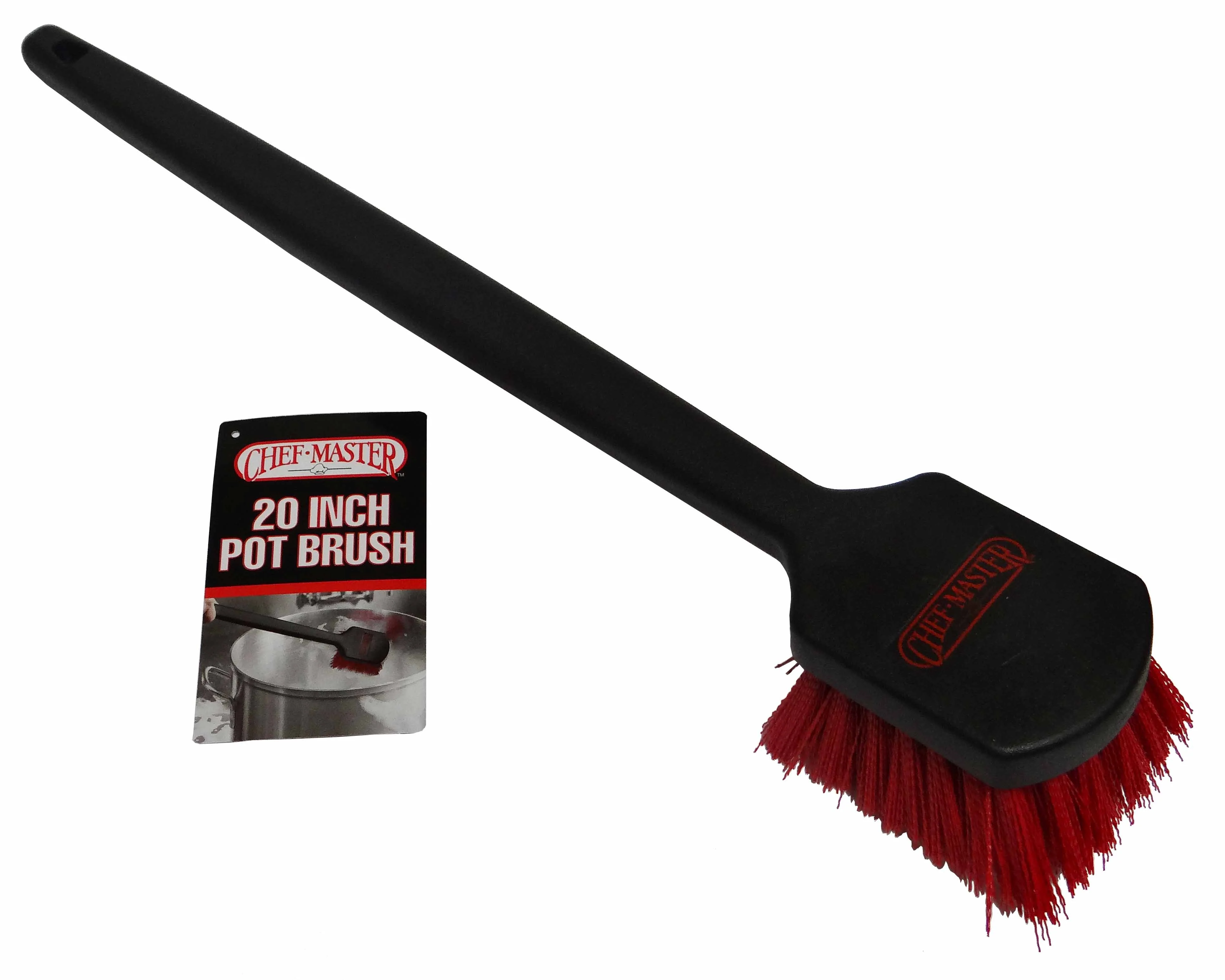 Chef Master 90049 High Heat Pot Brush with Red Nylon Bristles and Black Plastic Handle 20" - Image 5