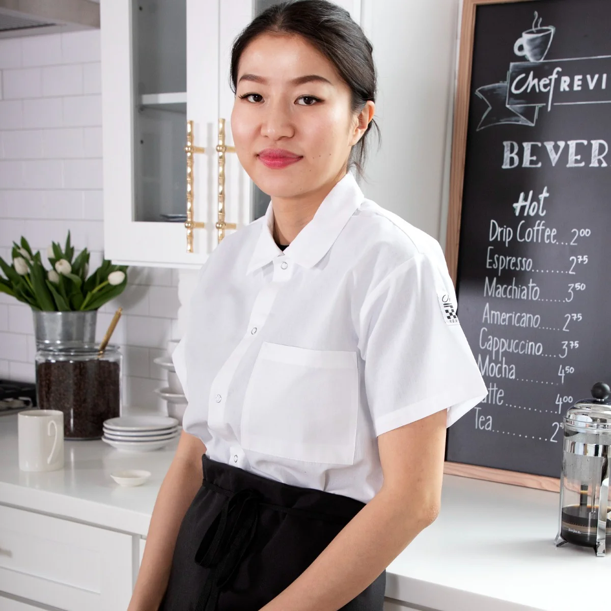 Chef Revival CS006WH-M Unisex Poly/Cotton Short Sleeve Cook Shirt with Front Snaps and Chest Pocket - White - Size Medium - Image 3