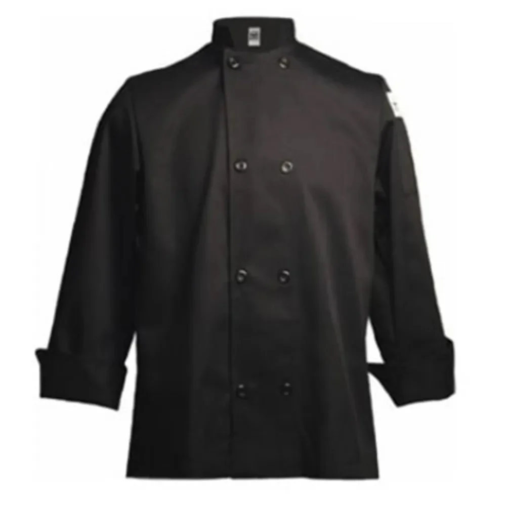 Chef Revival J061BK-XS Unisex Long Sleeve Double-Breasted Chef's Jacket with Logo Buttons - Black / X-Small - Image 2