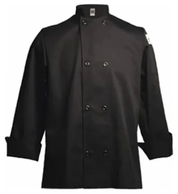 Chef Revival J061BK-M Unisex Long Sleeve Double-Breasted Chef's Jacket with Logo Buttons - Black / Medium - Image 2