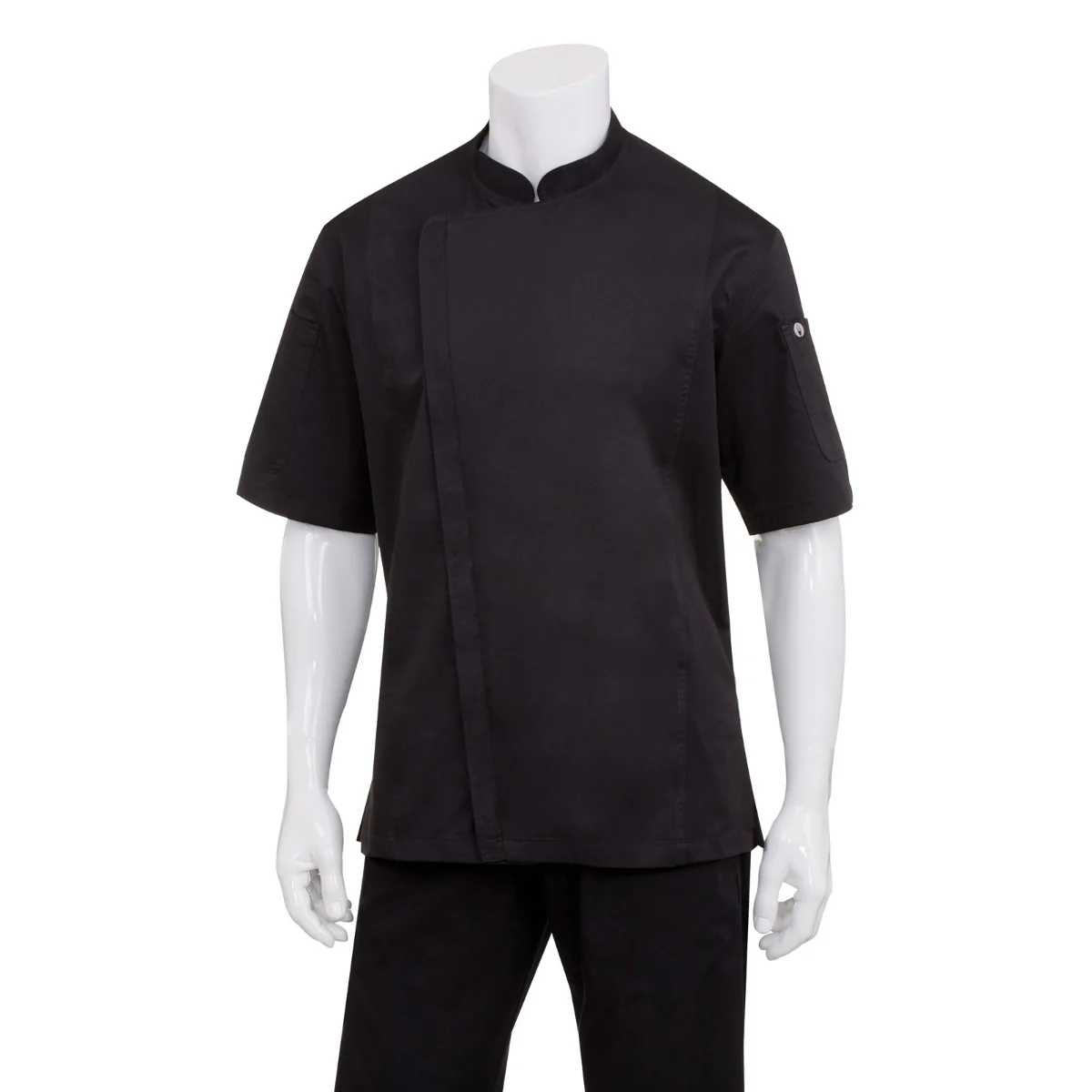 Chef Works BCSZ009BLK2XL Springfield Short Sleeve Single-Breasted Chef Coat with Zipper - Black / 2X-Large