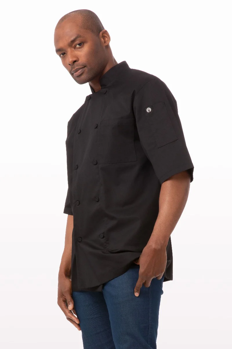 Chef Works JLCVBLK3XL Unisex Montreal Cool Vent Short Sleeve Double-Breasted Chef Coat with Cloth Covered Buttons- Black / 3X-Large - Image 3