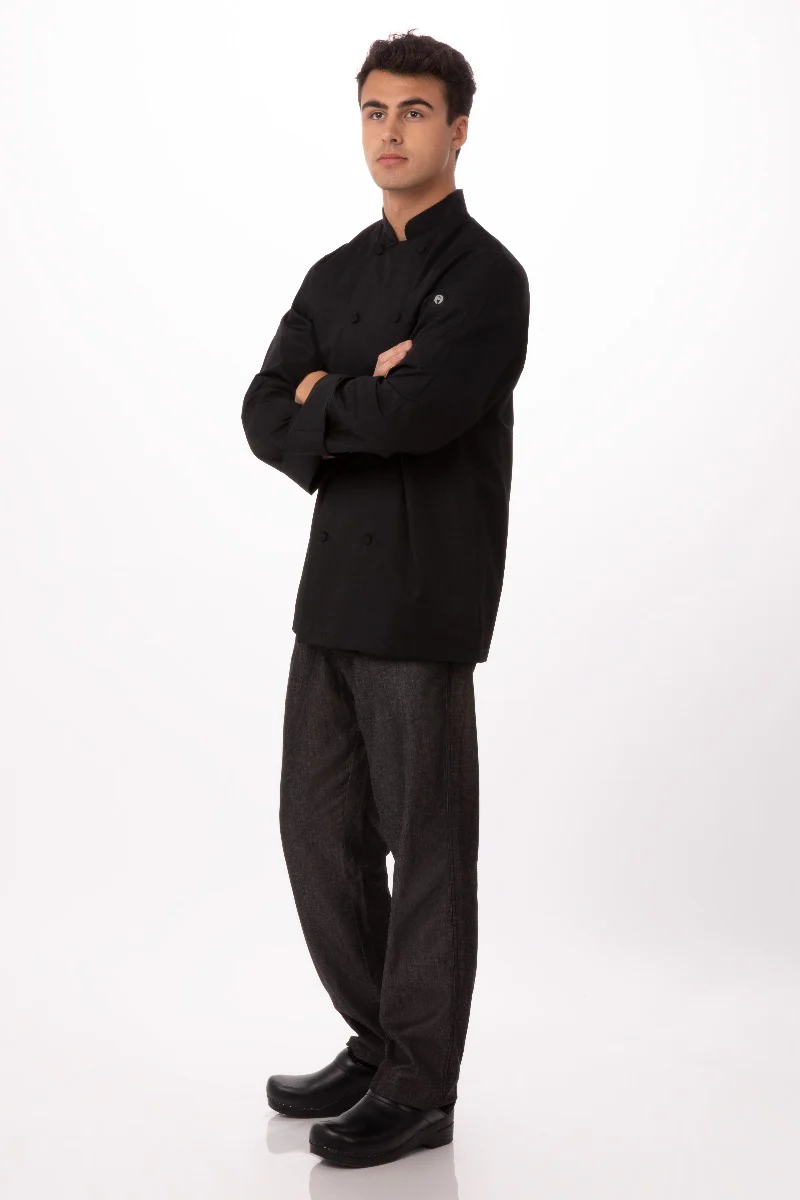 Chef Works JLLSBLKXL Unisex Calgary Cool Vent Long Sleeve Double-Breasted Chef Coat with Cloth Covered Buttons - Black / X-Large - Image 3